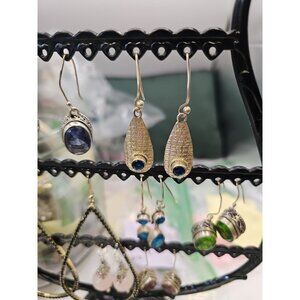 Earrings Pierced Dangle. 925silver Blue Stone Oval Teardrop French Wires